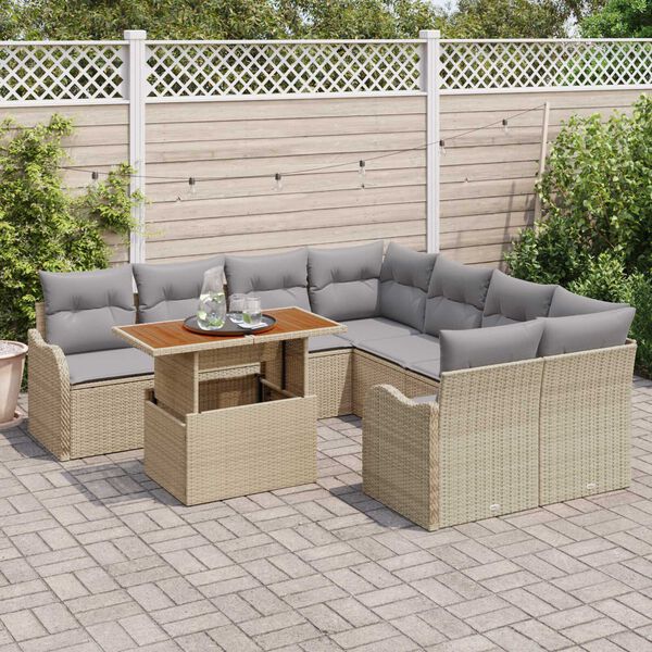vidaXL Garten-Sofa-Set mit Speicher 9 pcs Beige Poly Rattan