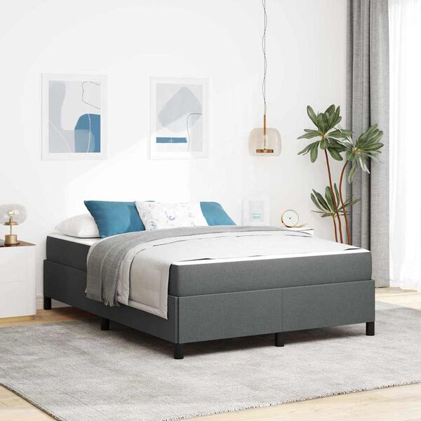 vidaXL Boxspringbett mit Matratze Dunkelgrau 140 x 190 cm Stoff