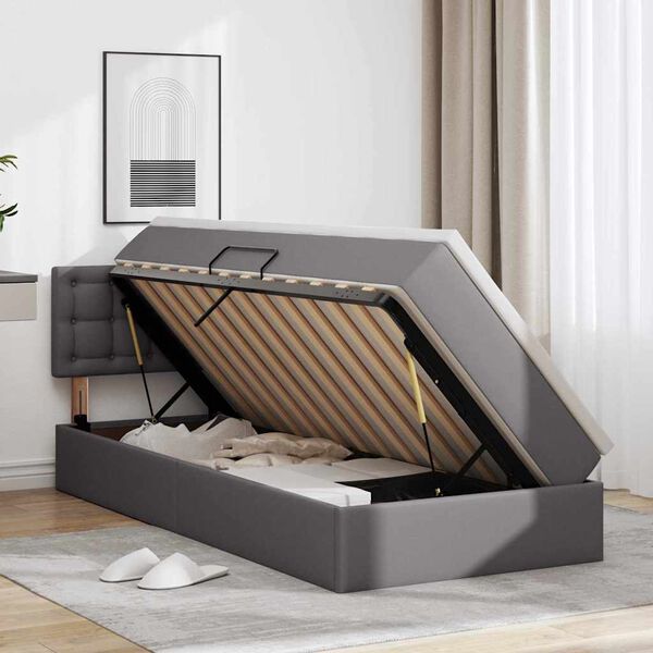 vidaXL Bett mit Stauraum und LED mit LED Grau 100 x 200 cm Kunstleder