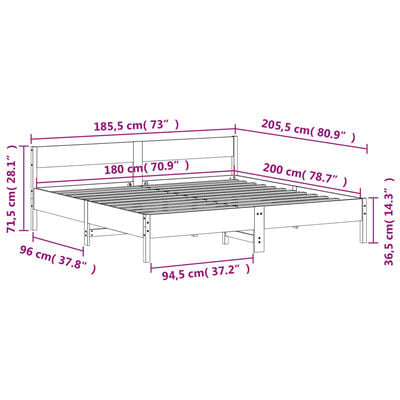 vidaXL Massivholzbett ohne Matratze Weiß 180x200 cm Kiefernholz