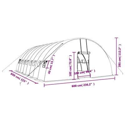 vidaXL Gewächshaus mit Stahlrahmen Grün 48 m² 8x6x2,85 m