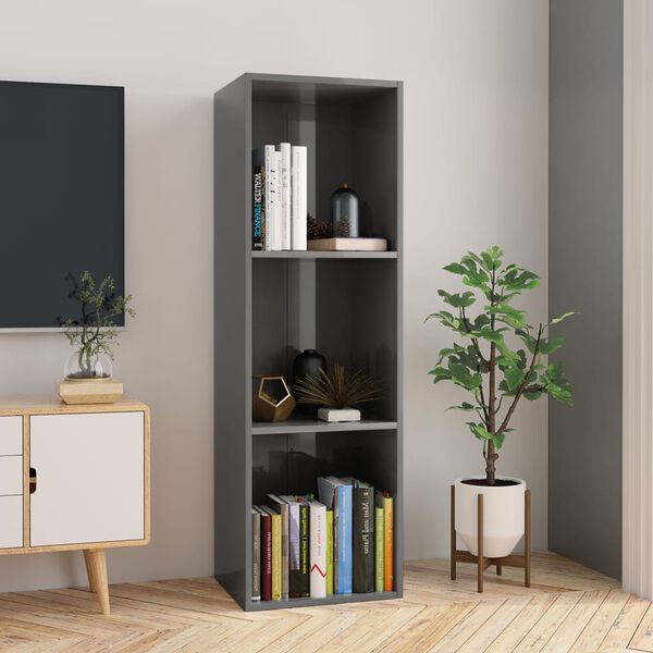 vidaXL B&uuml;cherregal/TV-Schrank Hochglanz-Grau 36x30x114cm Holzwerkstoff