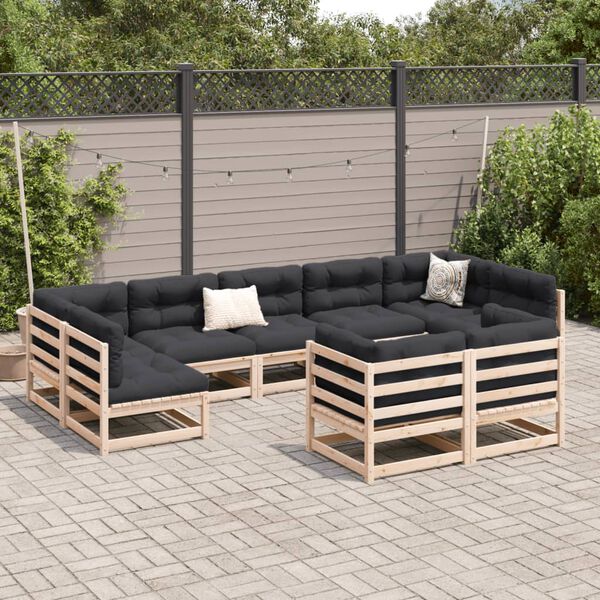 vidaXL 9-tlg. Garten-Sofagarnitur mit Kissen Massivholz Kiefer