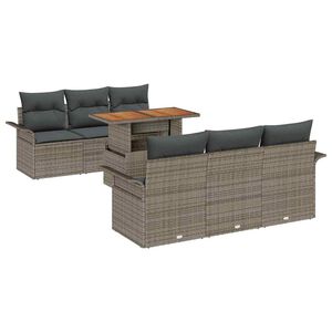 vidaXL Garten-Sofa-Set mit Speicher 7 pcs Grau Poly Rattan