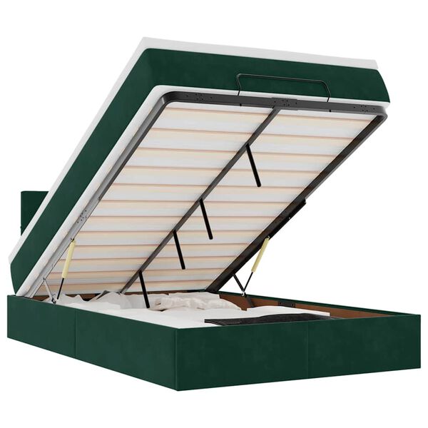 vidaXL Ottomane Bett mit Matratze & LEDs Dunkelgr&uuml;n 120x190 cm Samt