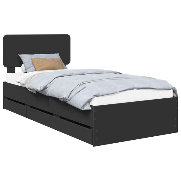 vidaXL Bettrahmen mit Kopfteil Schwarz 100 x 200 cm Holzwerkstoff