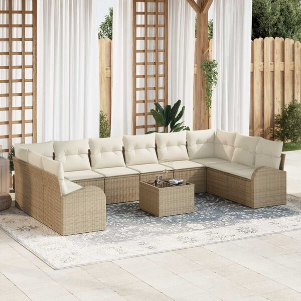 vidaXL Sofa Set mit Kissen 11 pcs Beige und Creme Poly-Rattan
