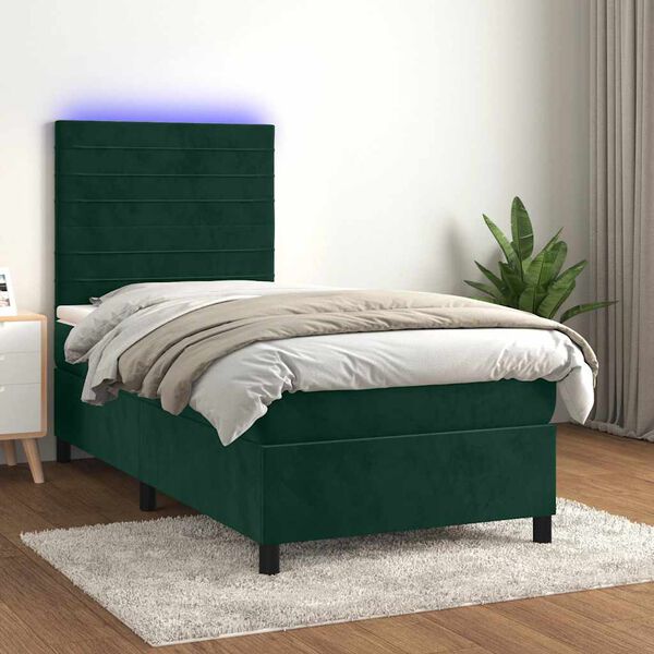 vidaXL Boxspringbett mit Matratze & LED Dunkelgr&uuml;n 80x200 cm Samt