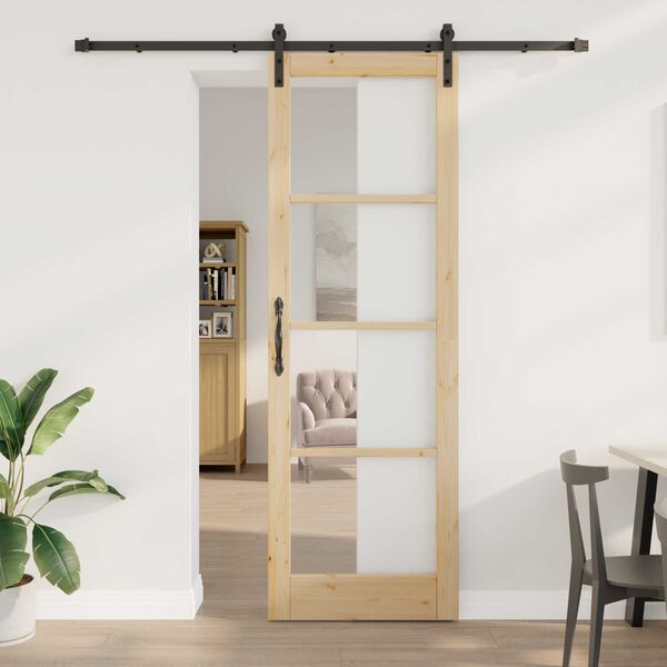 vidaXL Schiebet&uuml;r ORKDAL Natur 78 x 232 cm Massivholz Kiefer und Glas