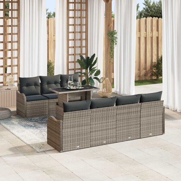 vidaXL Gartensofa-set mit Kissen mit Speicher 8 pcs Grau Poly Rattan