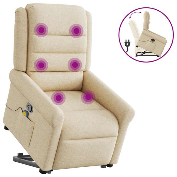 vidaXL Massagesessel mit Aufstehhilfe Creme Stoff