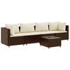vidaXL 5-tlg. Garten-Lounge-Set mit Kissen Braun Poly Rattan