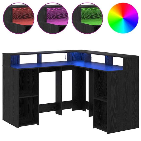 vidaXL Schreibtisch mit Regal Schwarz Eichen-Optik 130 x 130 x 91 cm