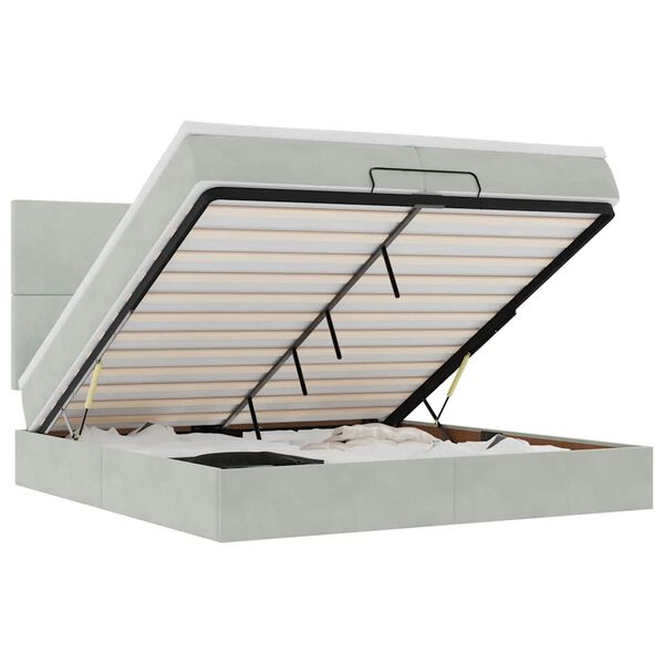 vidaXL Ottoman-Bett mit Matratzen & LEDs Hellgrau 200x200 cm Samt
