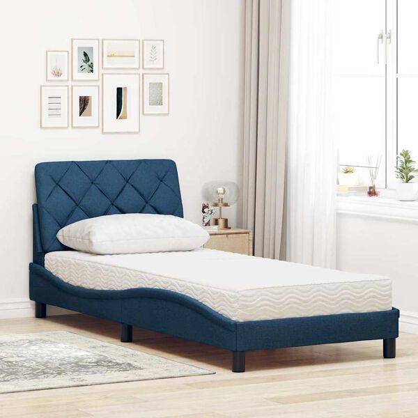 vidaXL Bett mit Matratze Blau 90x190 cm Stoff