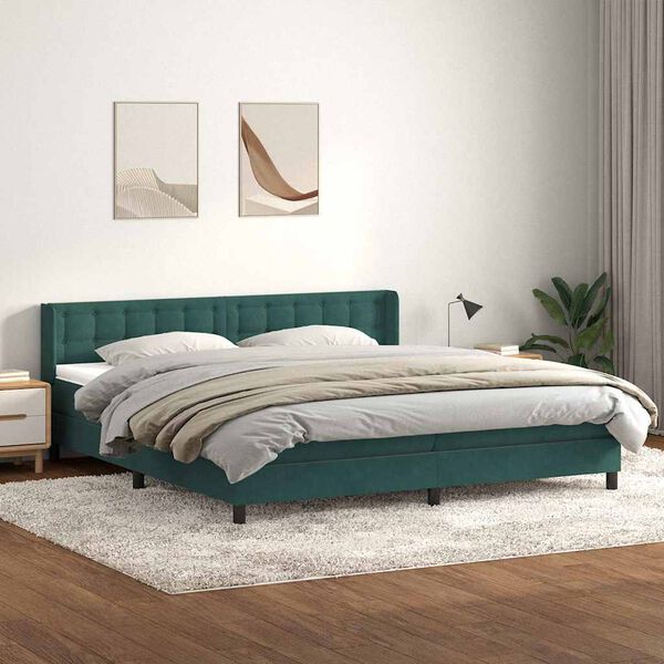 vidaXL Boxspringbett mit Matratze Dunkelgr&uuml;n 180x210 cm Samt