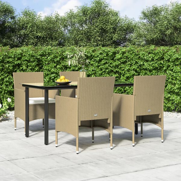 vidaXL 5-tlg. Garten-Essgruppe mit Kissen Beige und Schwarz