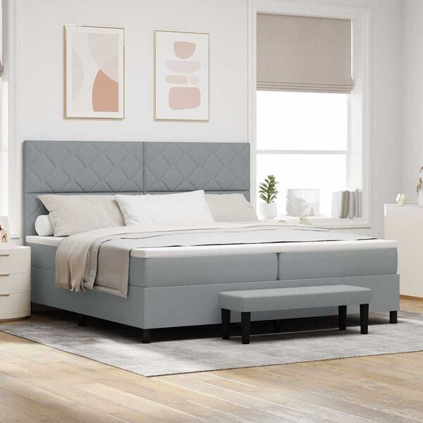vidaXL Boxspringbett mit Matratze Hellgrau 200 x 200 cm Stoff