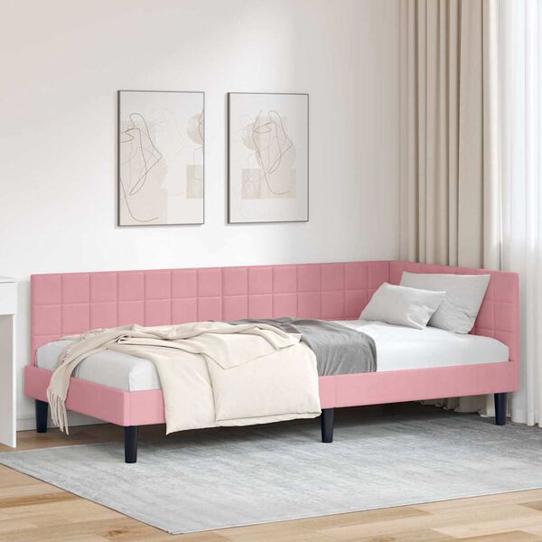 vidaXL Eckbettgestell mit Kopfteil Rosa 90 cm x 200 cm Samt