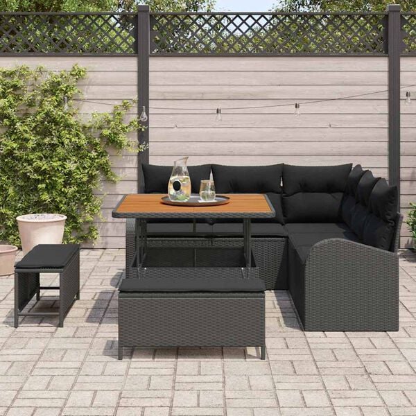 vidaXL Garten-Sofa-Set mit Kissen 8 pcs Schwarz Poly Rattan