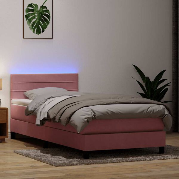 vidaXL Boxspringbett mit Matratze & LED Rosa 90x210 cm Samt