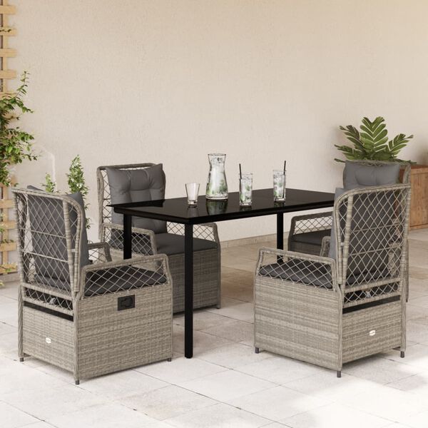 vidaXL 5-tlg. Garten-Essgruppe mit Kissen Hellgrau Poly Rattan