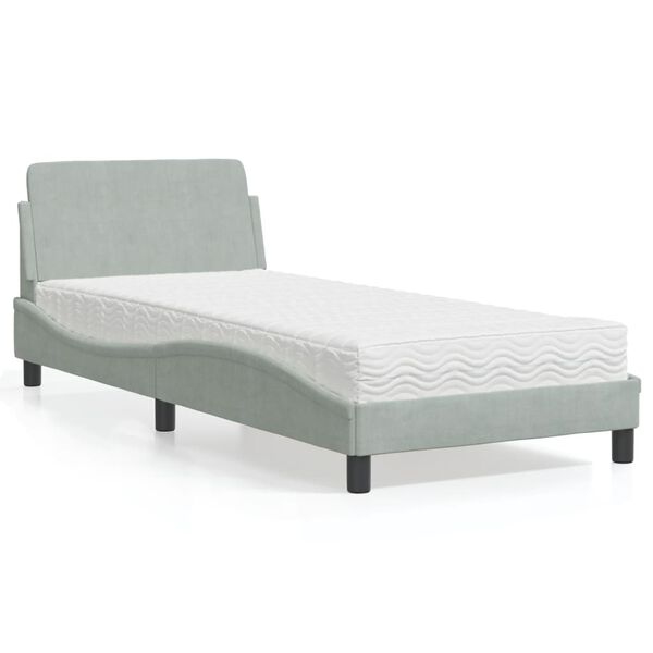 vidaXL Bett mit Matratze "Dover" Hellgrau 90x200 cm Samt