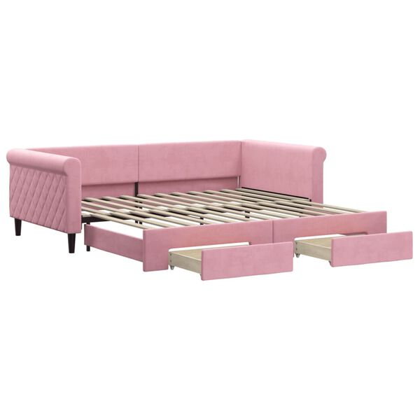 vidaXL Tagesbett Ausziehbar mit Schubladen Rosa 100x200 cm Samt