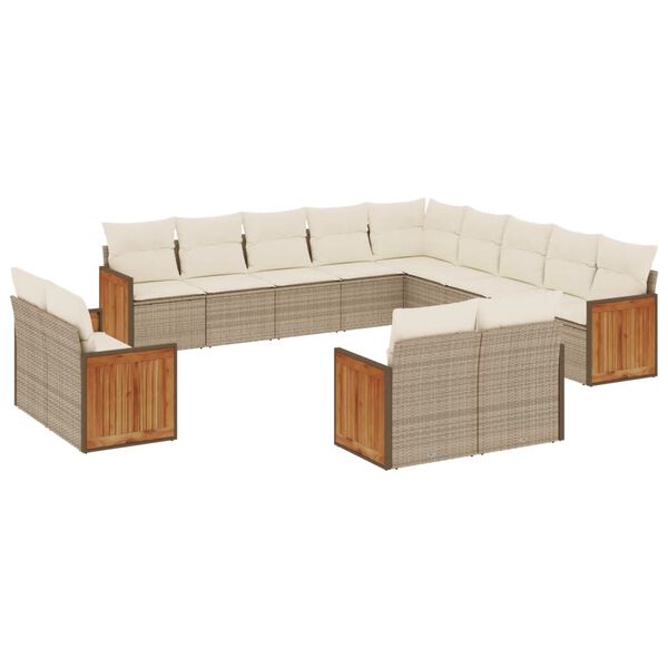 vidaXL 13-tlg. Garten-Sofagarnitur mit Kissen Beige Poly Rattan