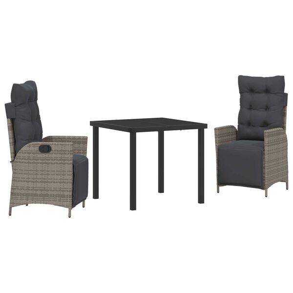 vidaXL Garten Essgruppe mit Kissen 3 pcs Grau Poly-Rattan