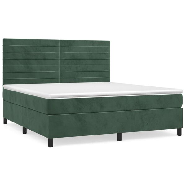 vidaXL Boxspringbett mit Matratze Dunkelgr&uuml;n 180x200 cm Samt