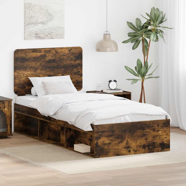 vidaXL Bettrahmen Ger&auml;ucherte Eiche 90 x 200 cm Massives Kiefernholz