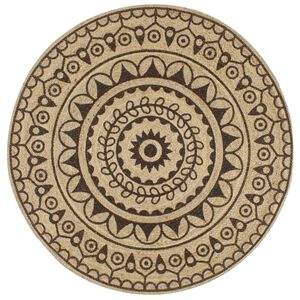 vidaXL Teppich Handgefertigt Jute mit Dunkelbraunem Aufdruck 90 cm