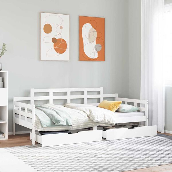 vidaXL Tagesbett mit Schubladen Wei&szlig; 90x190 cm Kiefernholz