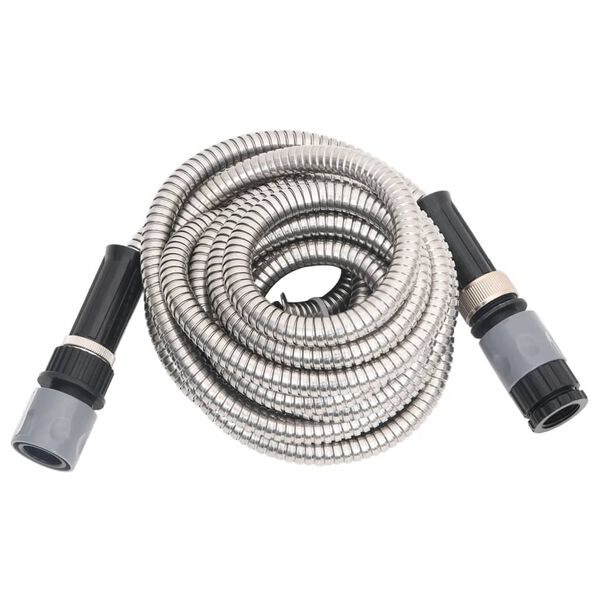 vidaXL Gartenschlauch mit Spr&uuml;hd&uuml;se Silbern 0,6" 30 m Edelstahl
