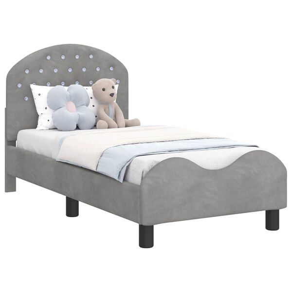 vidaXL Kinderbettgestell mit Kopfteil Hellgrau 70 x 140 cm Samt