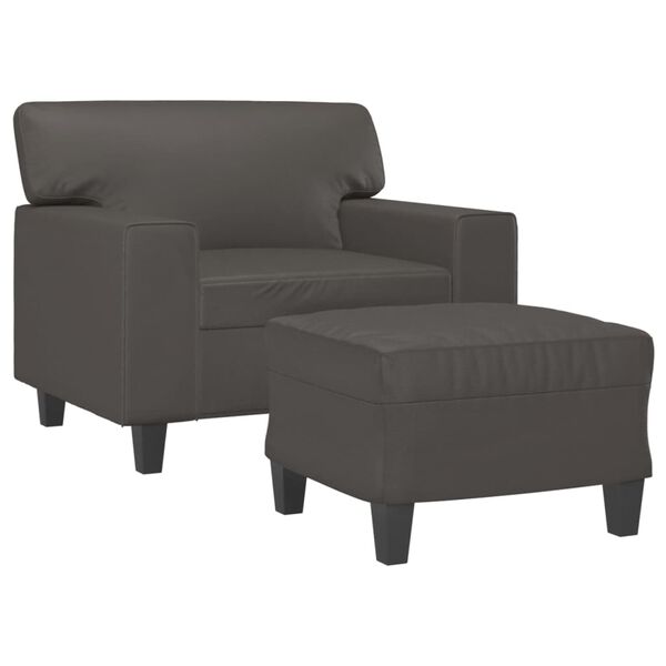 vidaXL Sessel mit Hocker Grau 60 cm Kunstleder