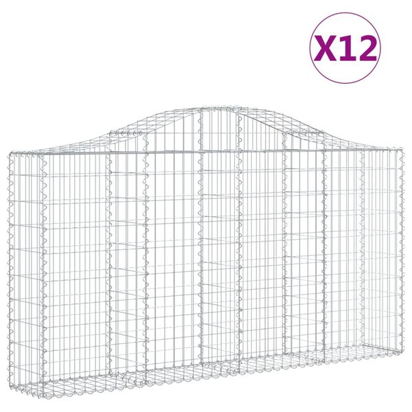 vidaXL Gabionen mit Hochbogen 12Stk. 200x30x100/120cm Verzinktes Eisen