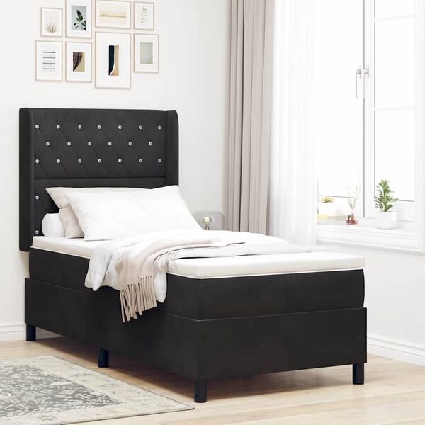 vidaXL Boxspringbett mit Matratze mit LED Schwarz 100 x 200 cm Samt