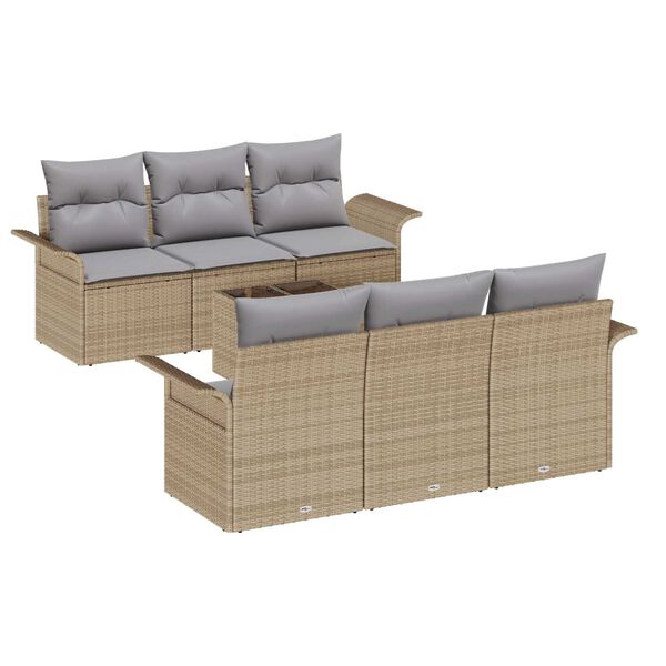 vidaXL Gartensofa-set mit Kissen 7 pcs Beige Poly-Rattan