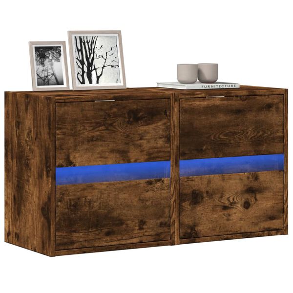 vidaXL TV-Wandschr&auml;nke LED-Beleuchtung 2 Stk. R&auml;uchereiche 41x31x45 cm