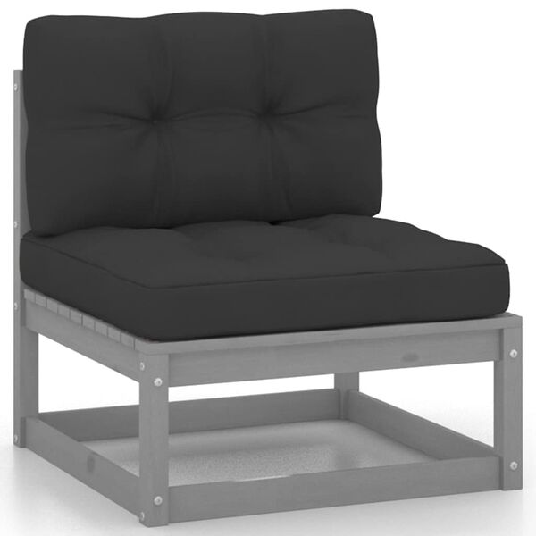 vidaXL 3-tlg. Garten-Lounge-Set mit Kissen Grau Kiefer Massivholz