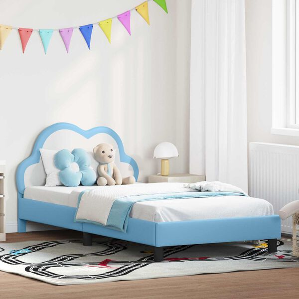 vidaXL Kinderbettgestell mit Kopfteil mit Kopfteil Blau 90 x 190 cm PU