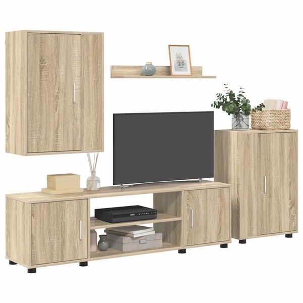 vidaXL TV-Schrankset Wandmontiert 4 pcs Sonoma-Eiche Holzwerkstoff