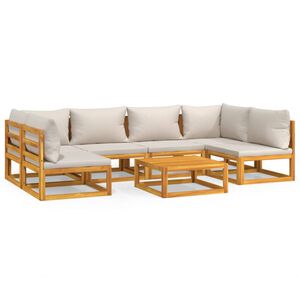 vidaXL 7-tlg. Garten-Lounge-Set mit Hellgrauen Kissen Massivholz