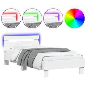 vidaXL Bettgestell mit Kopfteil und LED-Leuchten Wei&szlig; 75x190 cm