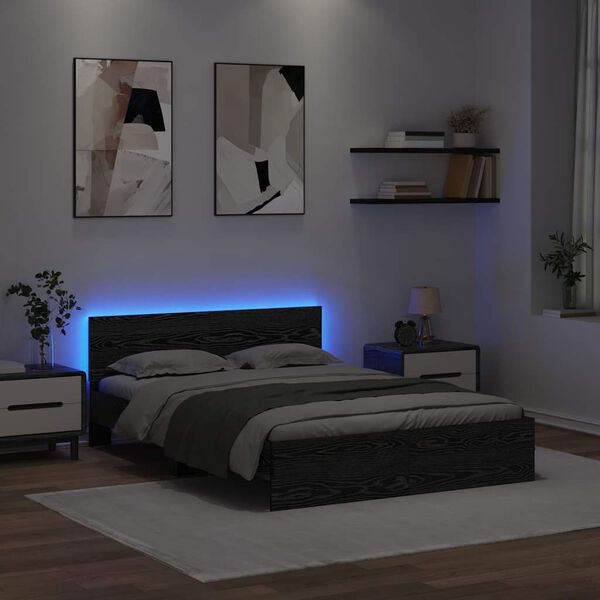 vidaXL Bettrahmen Schwarz Eichen-Optik 120 x 190 cm Holzwerkstoff