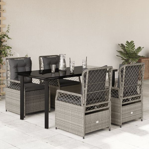 vidaXL 5-tlg. Garten-Essgruppe mit Kissen Hellgrau Poly Rattan