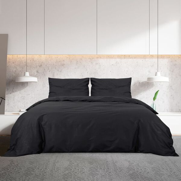 vidaXL Bettw&auml;sche-Set Schwarz 240x220 cm Baumwolle