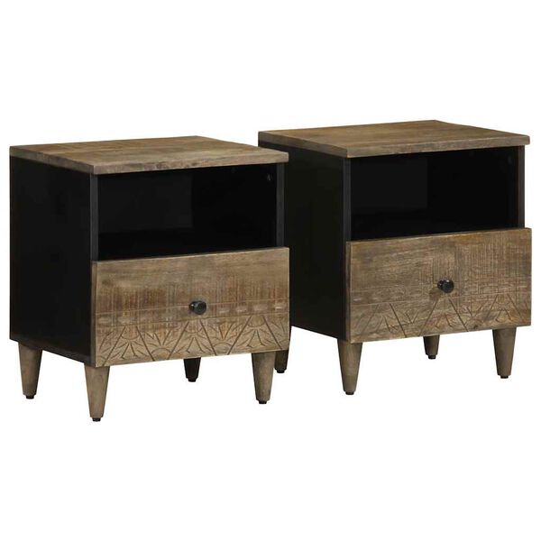 vidaXL Nachttische 2 St&uuml;ck Hellgrau 40x33x46 cm Massivholz Mango